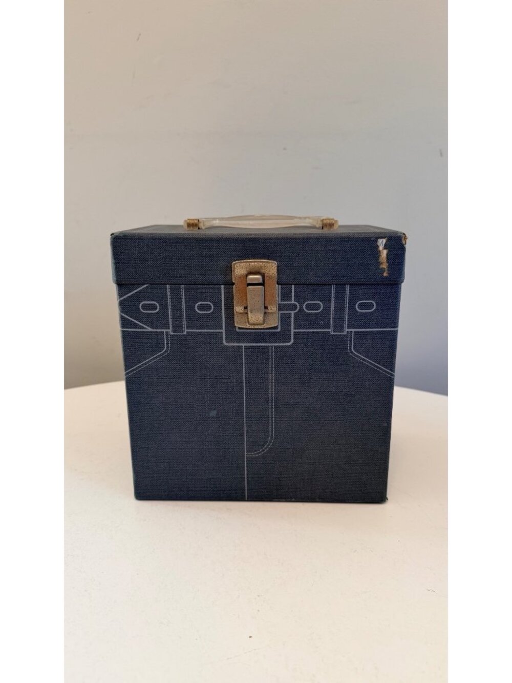 Vintage Lebo Blue 45 RPM Vinyl Record Storage Box With Metal Latch & Handle